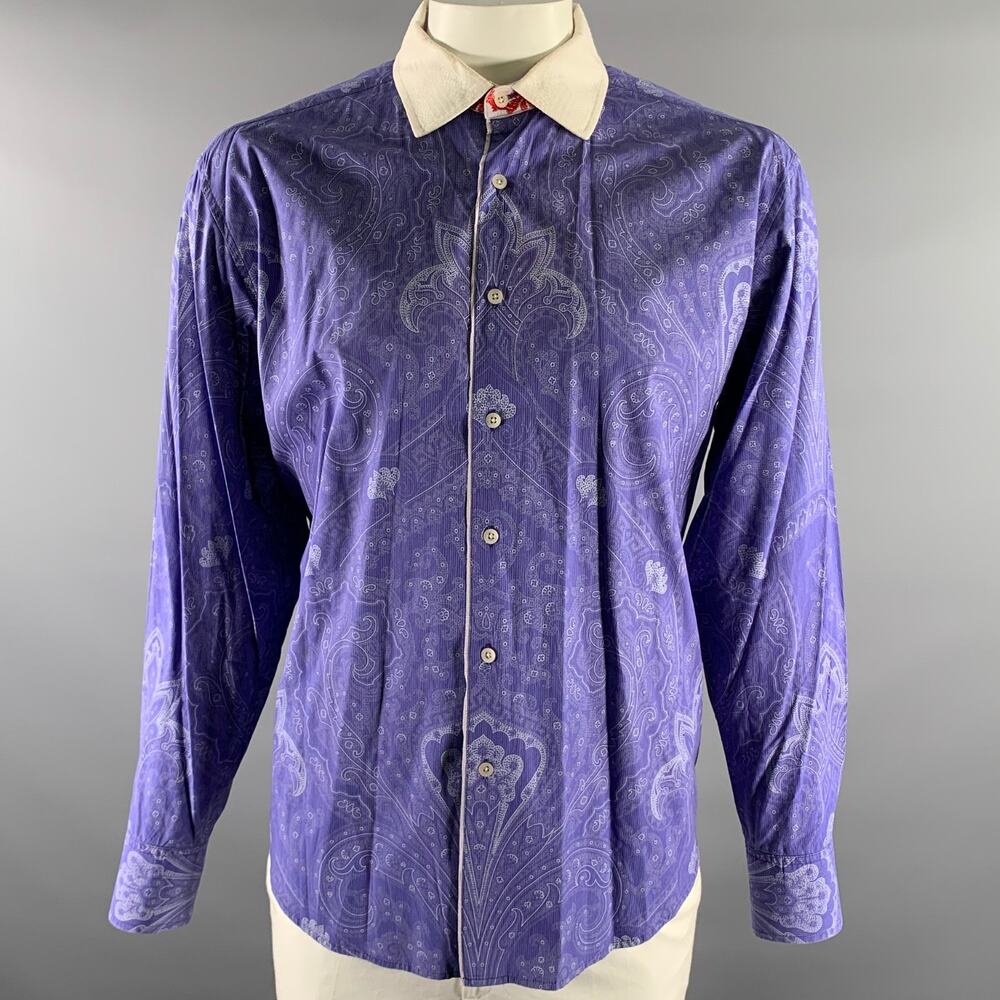 ROBERT GRAHAM Size XL Purple White Paisley Cotton Long Sleeve Shirt
